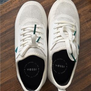 Vessi White Sneakers with Green Accents